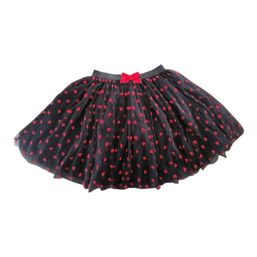 Layered Tulle Tutu Mini‎ Skirt Women's Size Small Black Red Velvet Bow Hearts